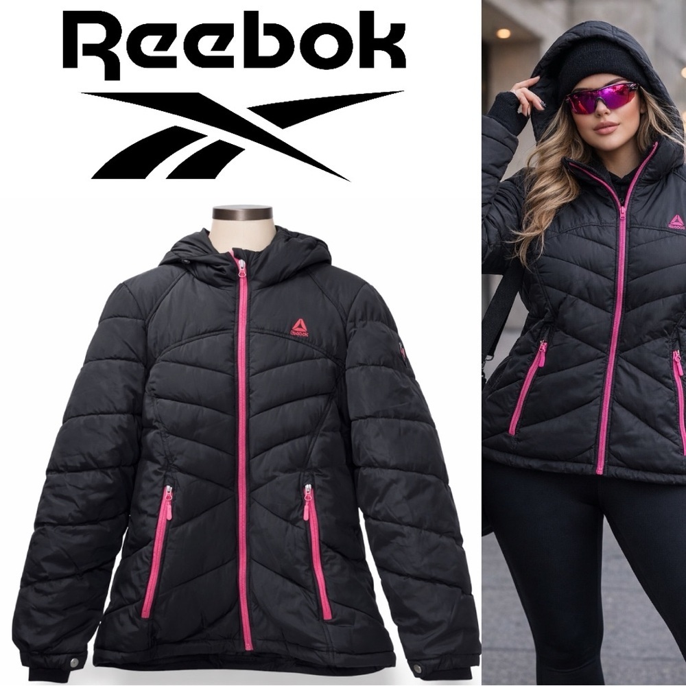 Reebok | NWOT Women's Black Pink Trim Thick Winter Puffer Jacket Coat (size XL)